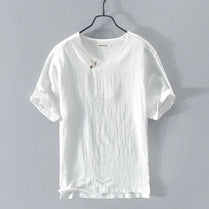 2025 Summer New 100% Cotton and linen Fabric T-shirt Men High