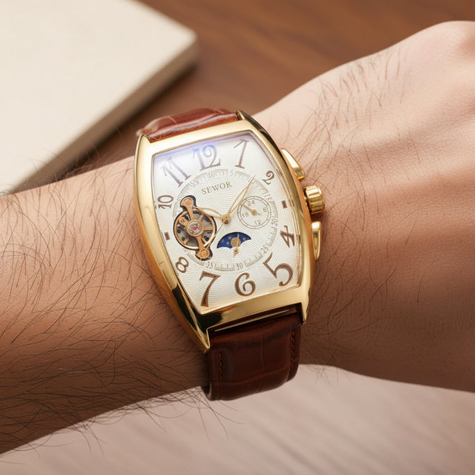 Luxury Automatic Mechanical Watches Men Moon Phase Skeleton