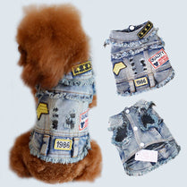 Vintage Washed Denim Jacket for Pets, Lapel Vests, Cool Blue Coat