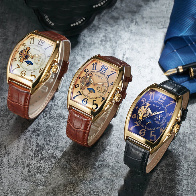 Luxury Automatic Mechanical Watches Men Moon Phase Skeleton