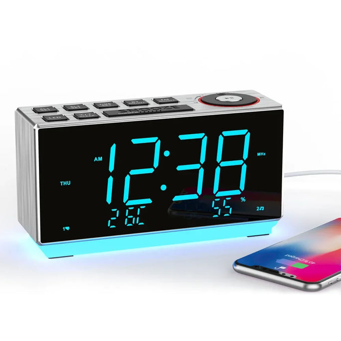 Dual Alarm Clock with FM Radio USB Charging Night