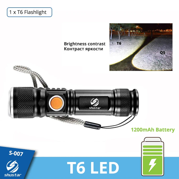 Powerful LED Flashlight With Tail USB Charging
