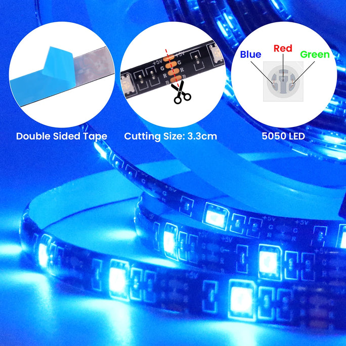 5V 5050 2835 RGB LED Strip Light Battery Power