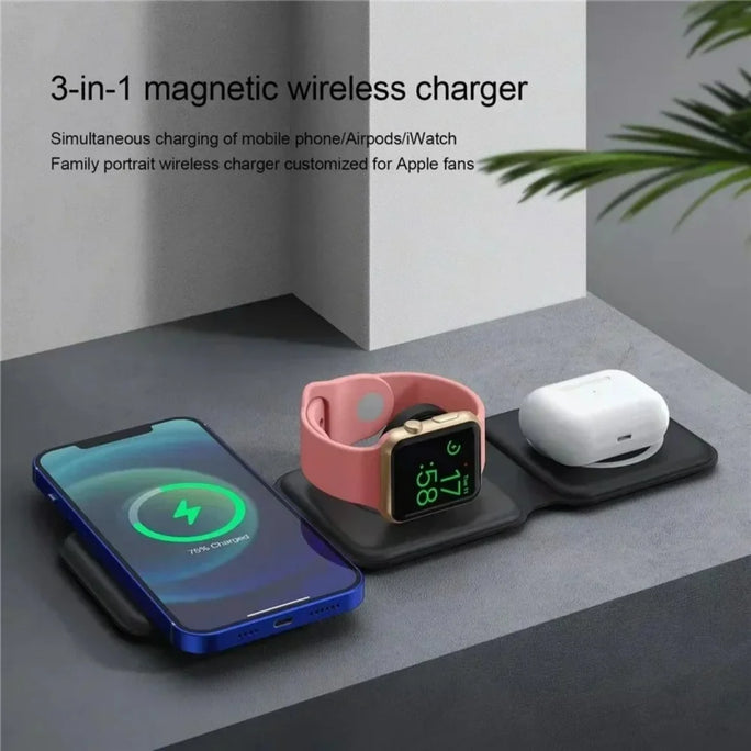 15W 3 in 1 foldable Wireless Charger Pad Stand