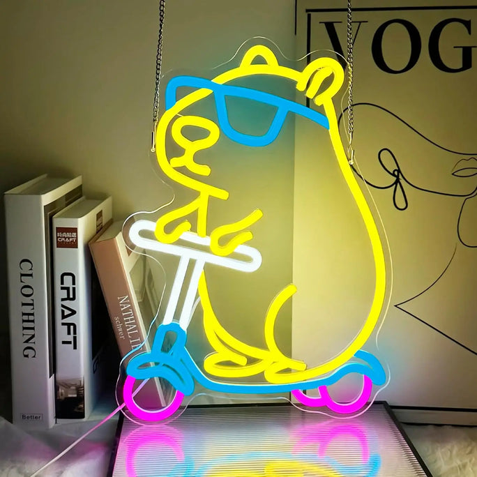 Cute Capybara on Scooter Neon Light USB Powered