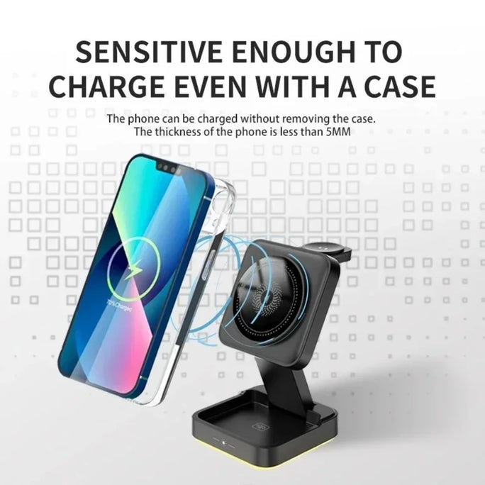 3 In 1 Magnetic Wireless Charger Pad Stand Foldable for iPhone 16-12 Pro Max