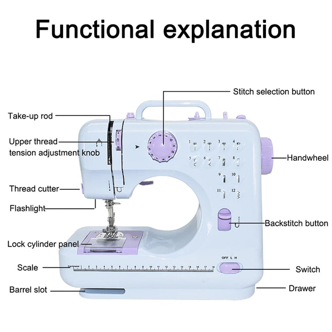 Portable Mini Electric Sewing Machine with 12 Built-in Stitches 2 Speed