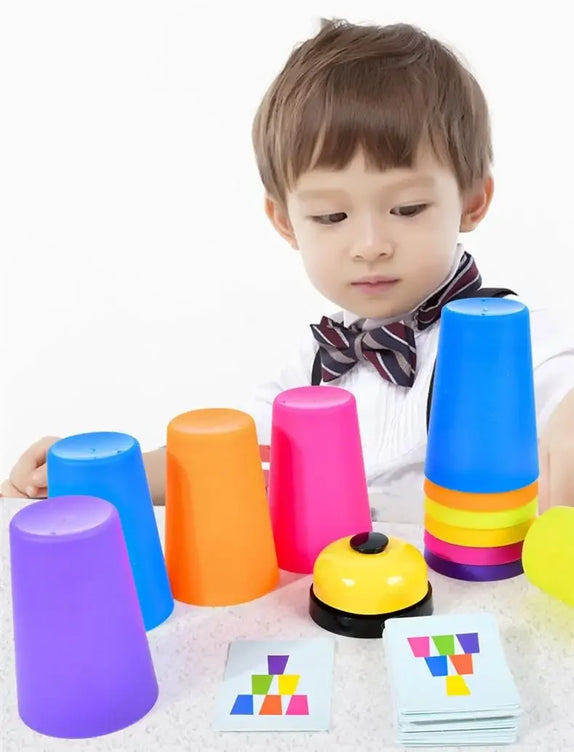 Montessori Toys Stack Cup Game With Card Educational