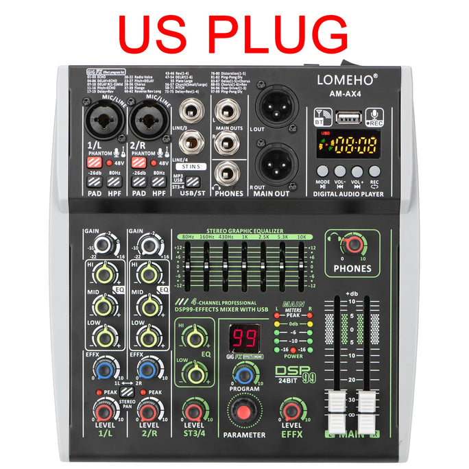 4/6 Channel Mixing Console 48V 99 DSP Effect Bluetooth