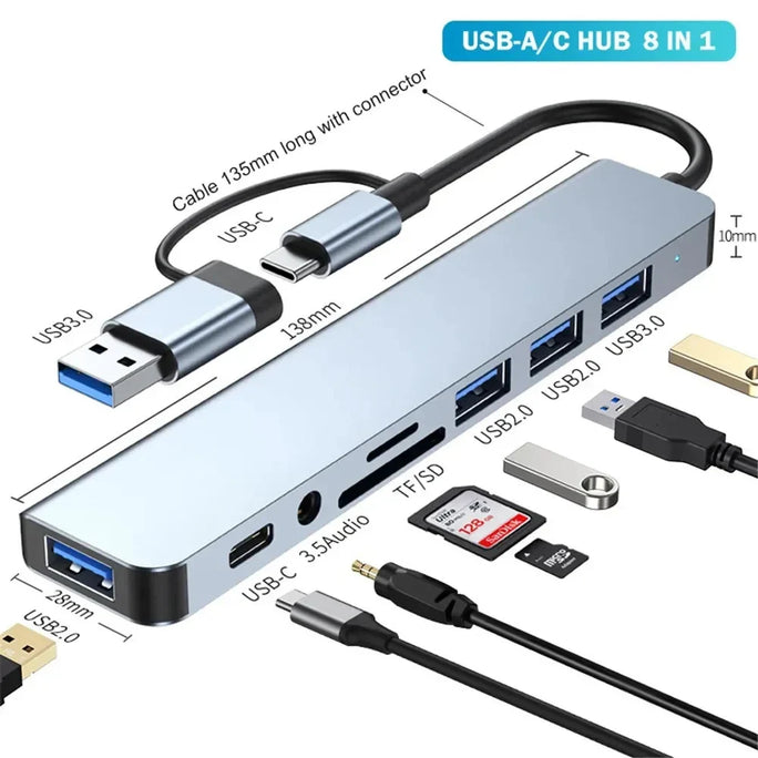 8 In 1 USB C Hub USB 3.0, with 1 X USB 3.0, 3 X USB 2.0 and 1 X USB