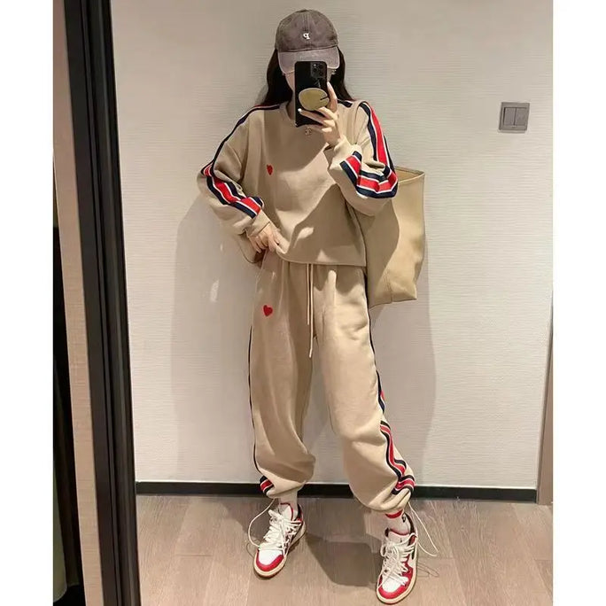 Harajuku Heart Embroidery Women Tracksuit Korean Oversized