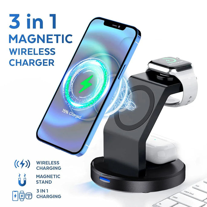 3 In 1 Magnetic Wireless Charger Stand For iPhone