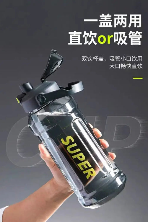 Large-capacity sports water bottle, 2 liters, trendy influencer ins style straw