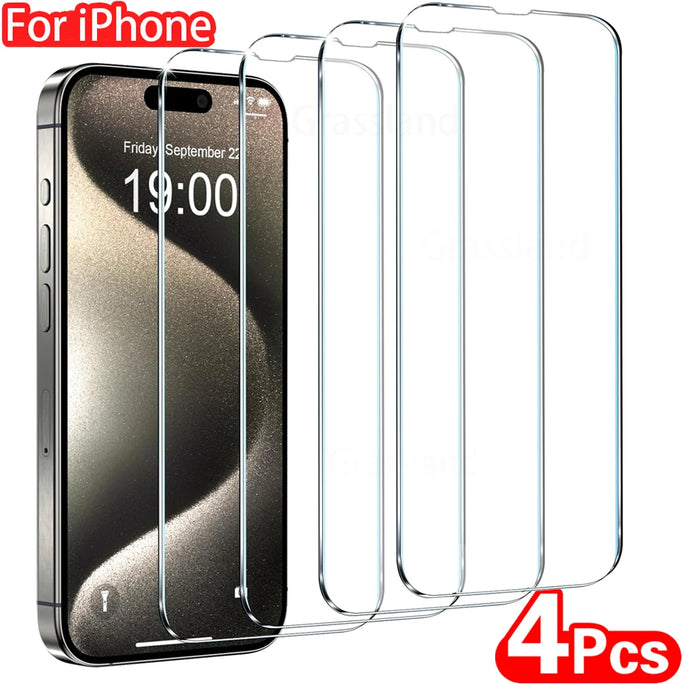 4Pcs Tempered Glass For iPhone 16 15 14 13 12 11 Pro Max Screen