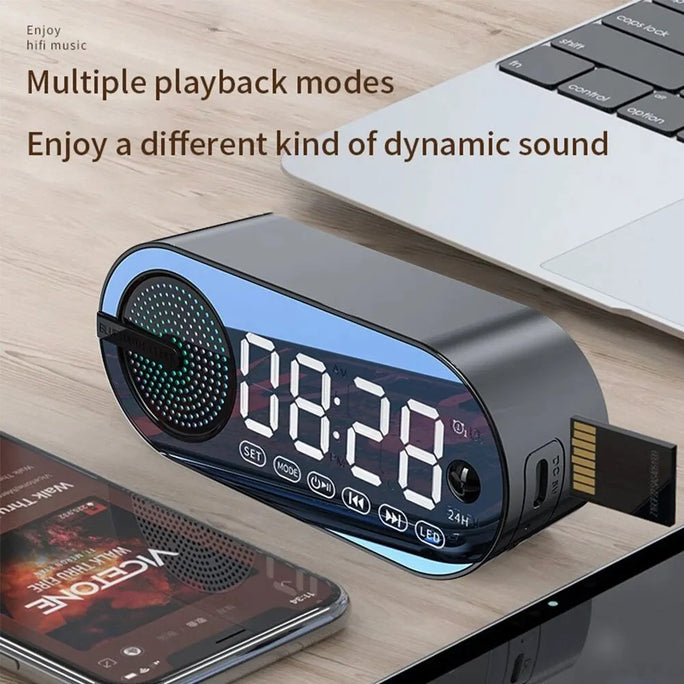 USB Charging Radio Alarm Clock RGB Portable Bluetooth Speaker FM