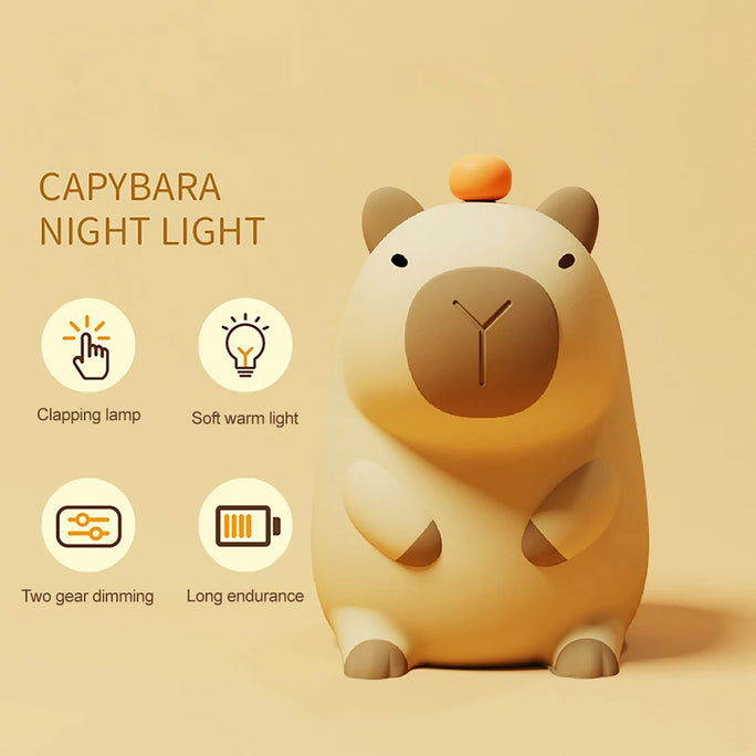 +Cute Cartoon Capybara Silicone Night Light USB Rechargeable