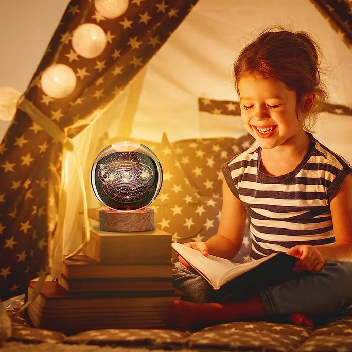 Glowing Planet Galaxy Astronaut Crystal Ball Night