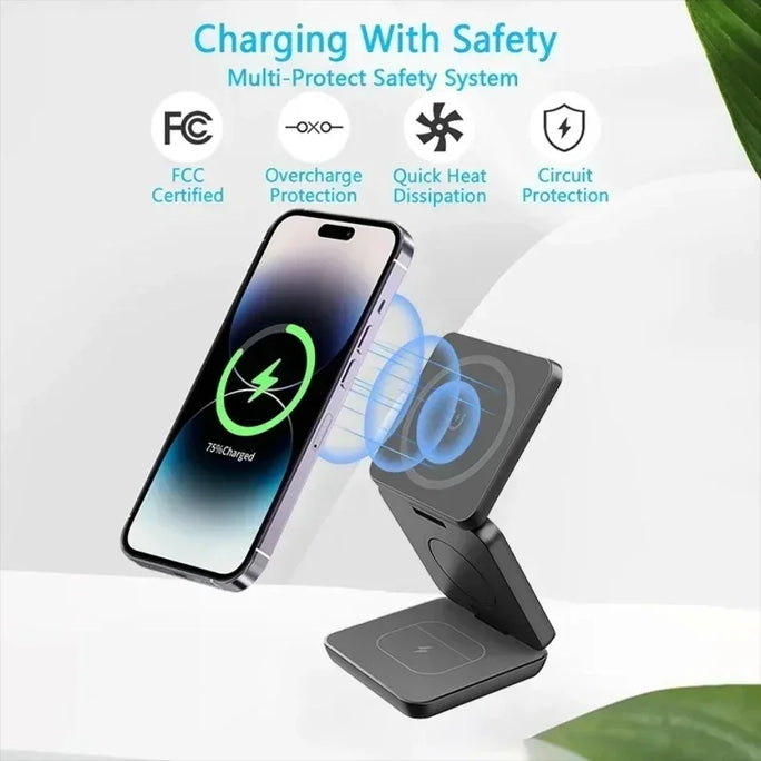 3 In 1 Foldable Magnetic Wireless Charger Stand