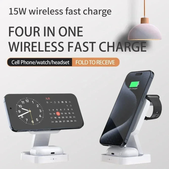 3 In 1 Magnetic Wireless Charger Pad Stand Foldable for iPhone 16-12 Pro Max