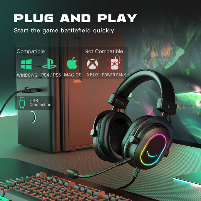 Fifine Dynamic RGB Gaming Headset with Mic