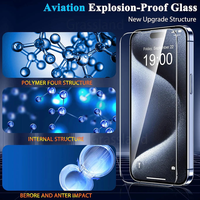 4Pcs Tempered Glass For iPhone 16 15 14 13 12 11 Pro Max Screen