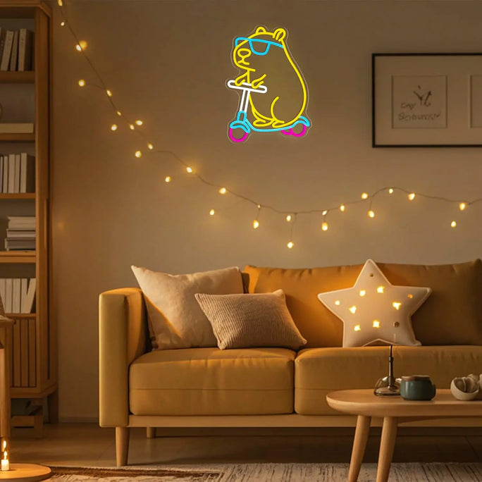 Cute Capybara on Scooter Neon Light USB Powered