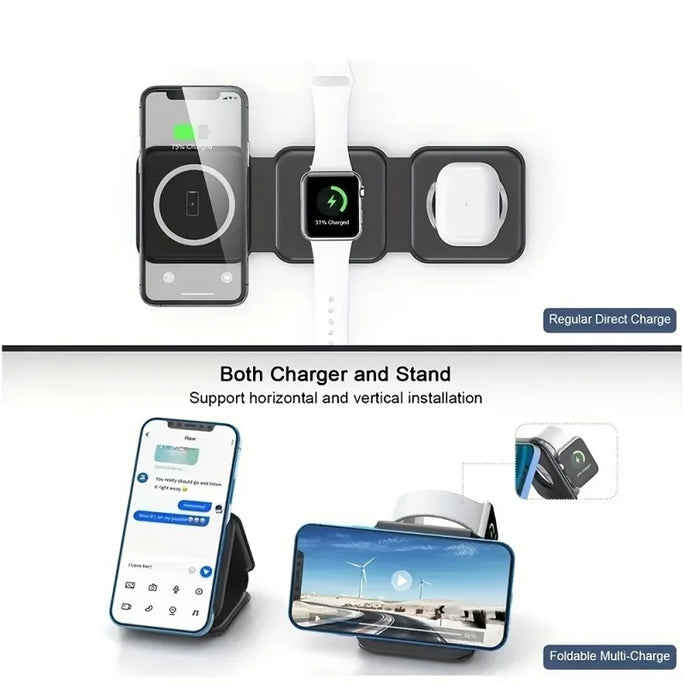 15W 3 in 1 foldable Wireless Charger Pad Stand