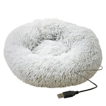 Round Dog Bed Soft Plush Pet Beds USB Heating Donut Round Beds