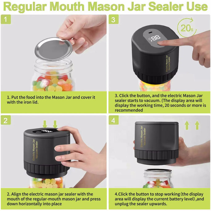 Electric Mason Jar Vacuum Sealer Kit Cordless Automatic