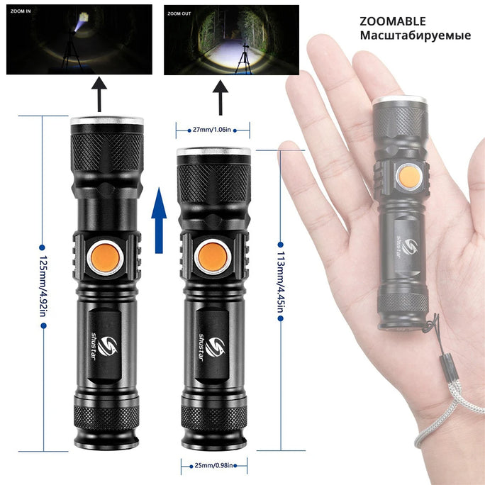 Powerful LED Flashlight With Tail USB Charging