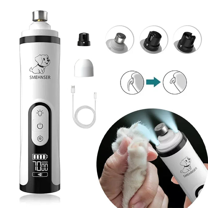 Electric Pet Nail Grinder With LED Light Cat Dogs Nail Clippers USB