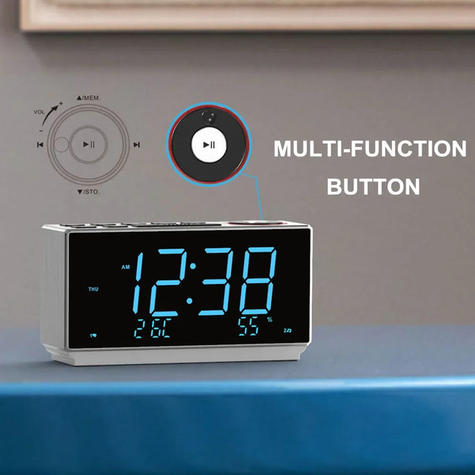 Dual Alarm Clock with FM Radio USB Charging Night