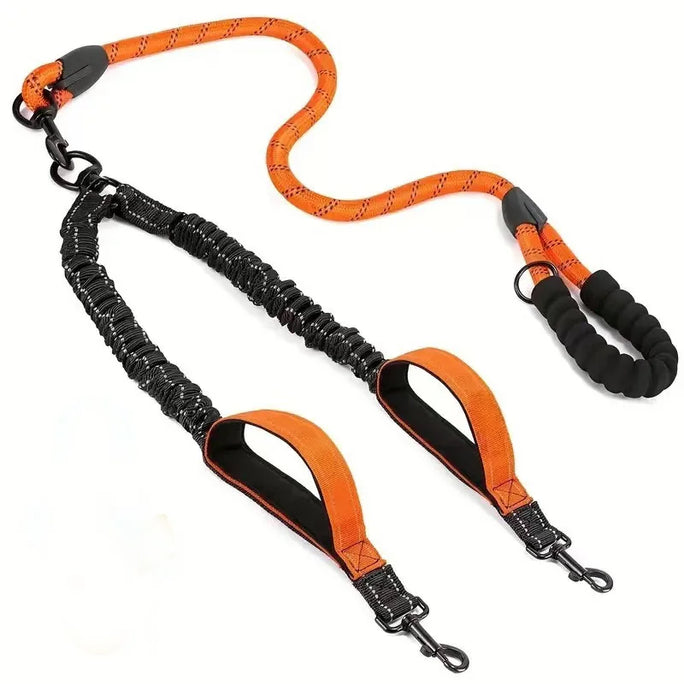 Reflective Double Dog Leash with Two Extra Traffic