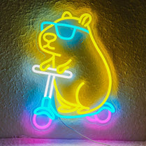 Cute Capybara on Scooter Neon Light USB Powered