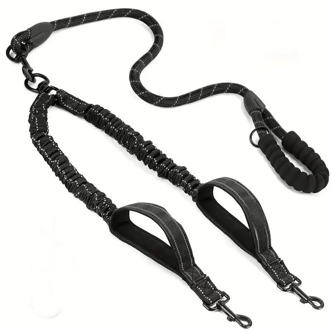 Reflective Double Dog Leash with Two Extra Traffic