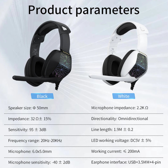 RGB Wired Gaming Headphones Headset with Noise Cancelling