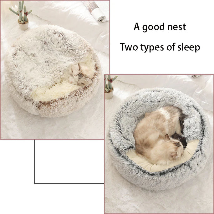 Soft Plush Pet Bed with Cover Round Cat Bed Pet