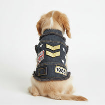 Vintage Washed Denim Jacket for Pets, Lapel Vests, Cool Blue Coat