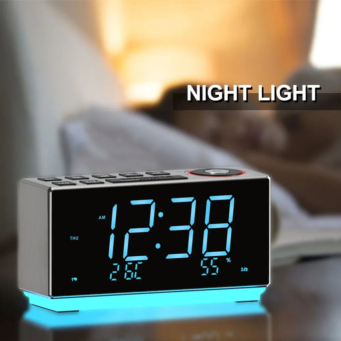 Dual Alarm Clock with FM Radio USB Charging Night