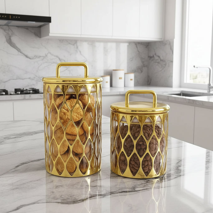 Gold-plated Food Storage Jar with Lid Transparent Airtight
