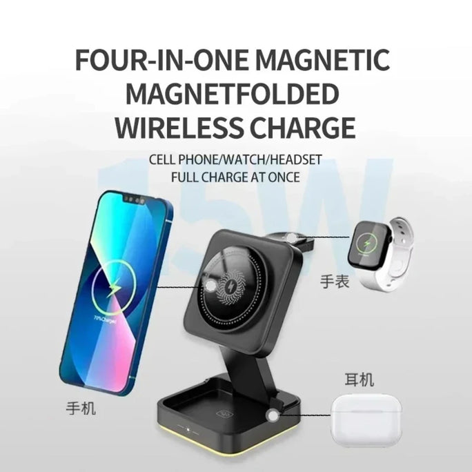 3 In 1 Magnetic Wireless Charger Pad Stand Foldable for iPhone 16-12 Pro Max