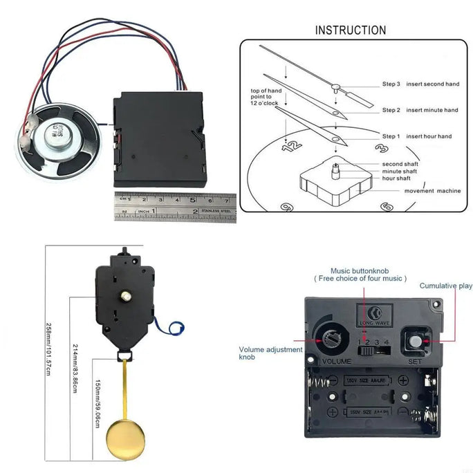 Multipurpose Clock Movement Set with Pendulum Music