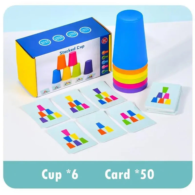 Montessori Toys Stack Cup Game With Card Educational