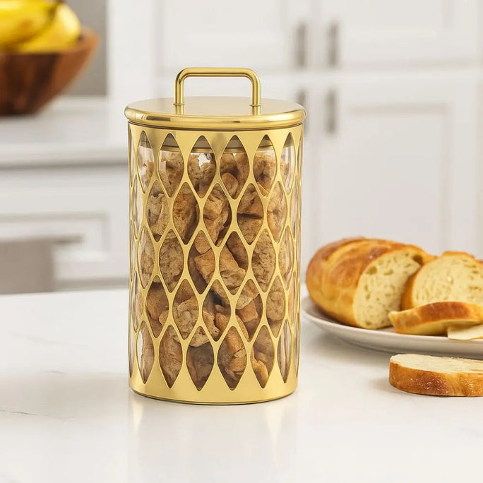 Gold-plated Food Storage Jar with Lid Transparent Airtight