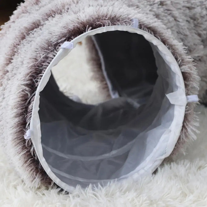 Plush Donut Cat Tunnel Bed – Round Play Tunnel with Hanging