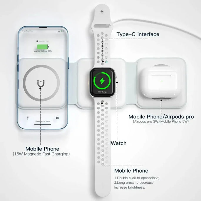 15W 3 in 1 foldable Wireless Charger Pad Stand