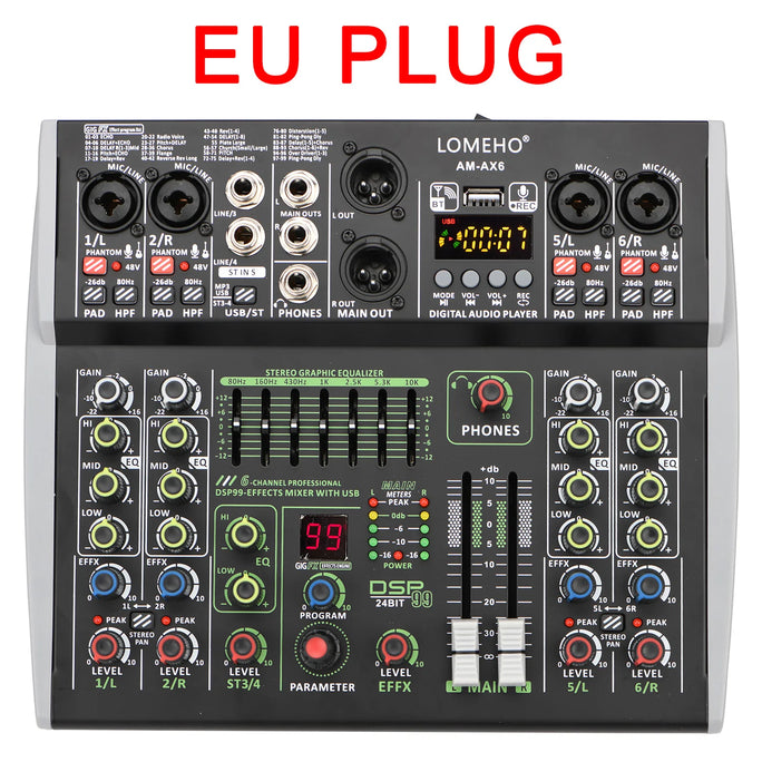 4/6 Channel Mixing Console 48V 99 DSP Effect Bluetooth