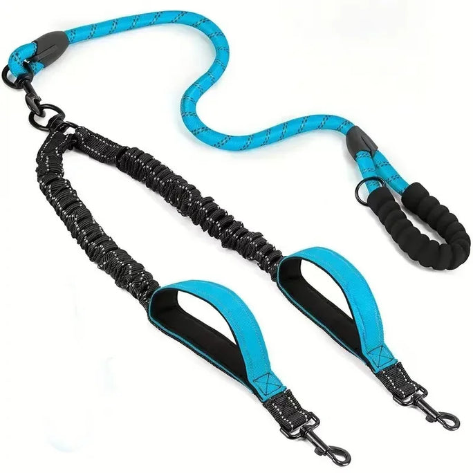Reflective Double Dog Leash with Two Extra Traffic