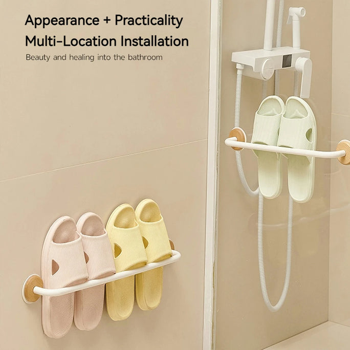 Wood Wall Mounted Bathroom Slipper Rack