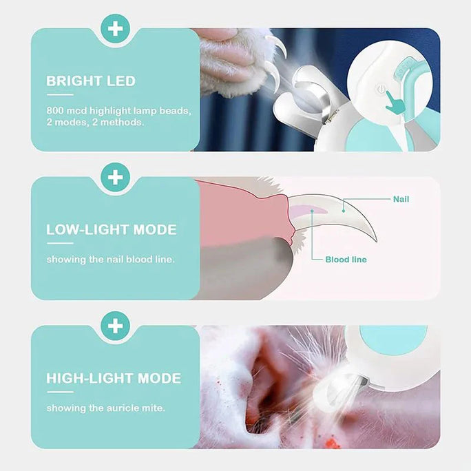 LED Light Cat Dog Nail Clipper Cutter Professional Pet